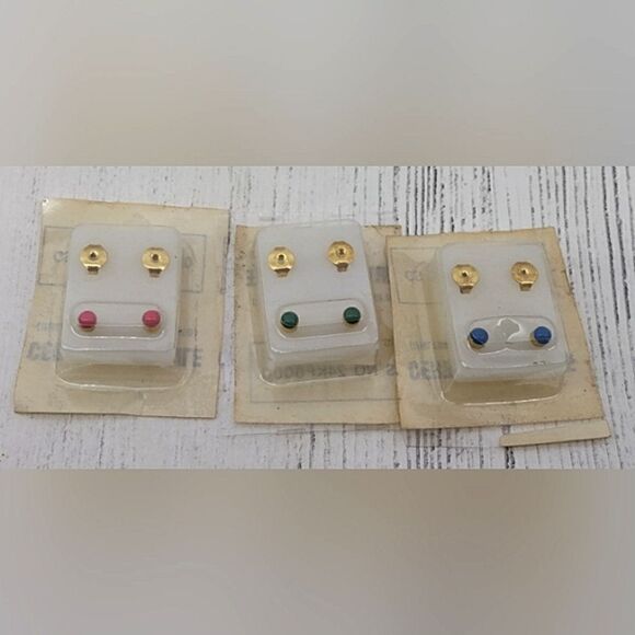 Gold Earrings Pierced Baby   3 sets New Vintage - Picture 1 of 6